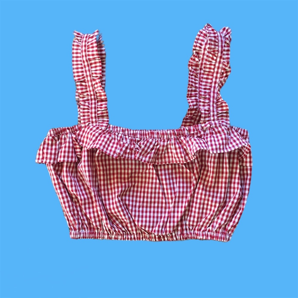 NWT Red and White Gingham Plaid Ruffle Crop Top